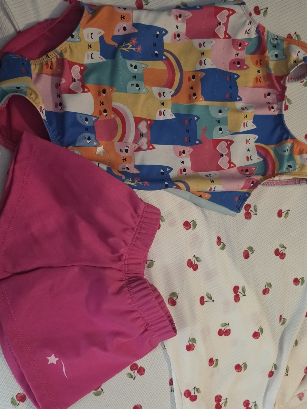 Girls Rainbow Cat Gymnastics Leotard with Pink Shorts